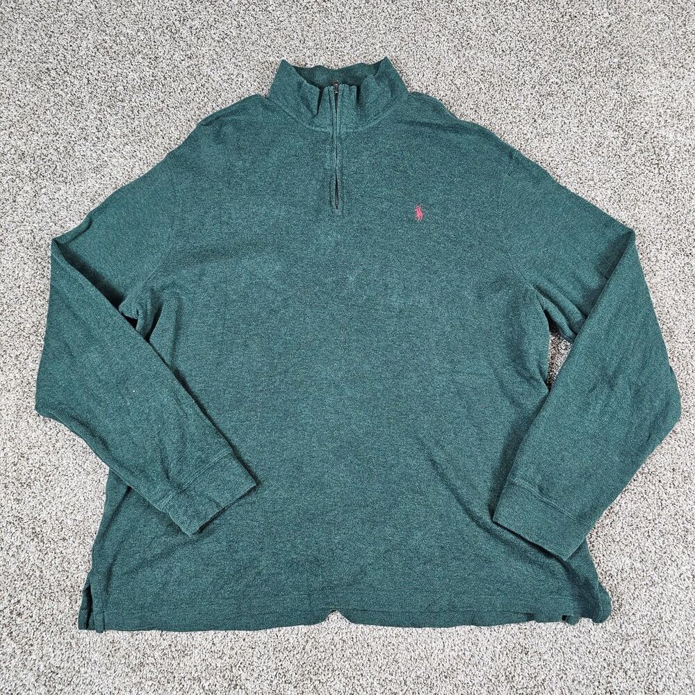 Polo Ralph Lauren Sweater Mens XL Green Estate Rib Mock 1/4 Zip Pullover Pony